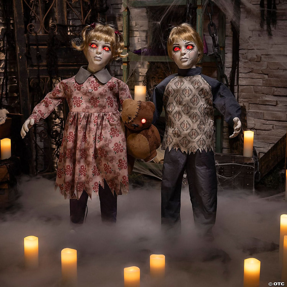 Apocalypse Twins with Stuffed Bear Animated Halloween Prop