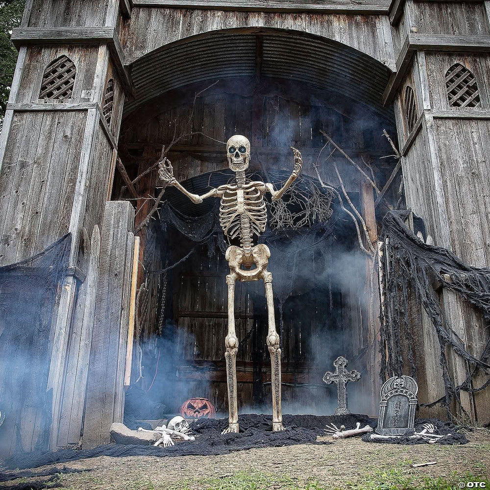 8' Towering Skeleton with Projection Eyes Halloween Prop