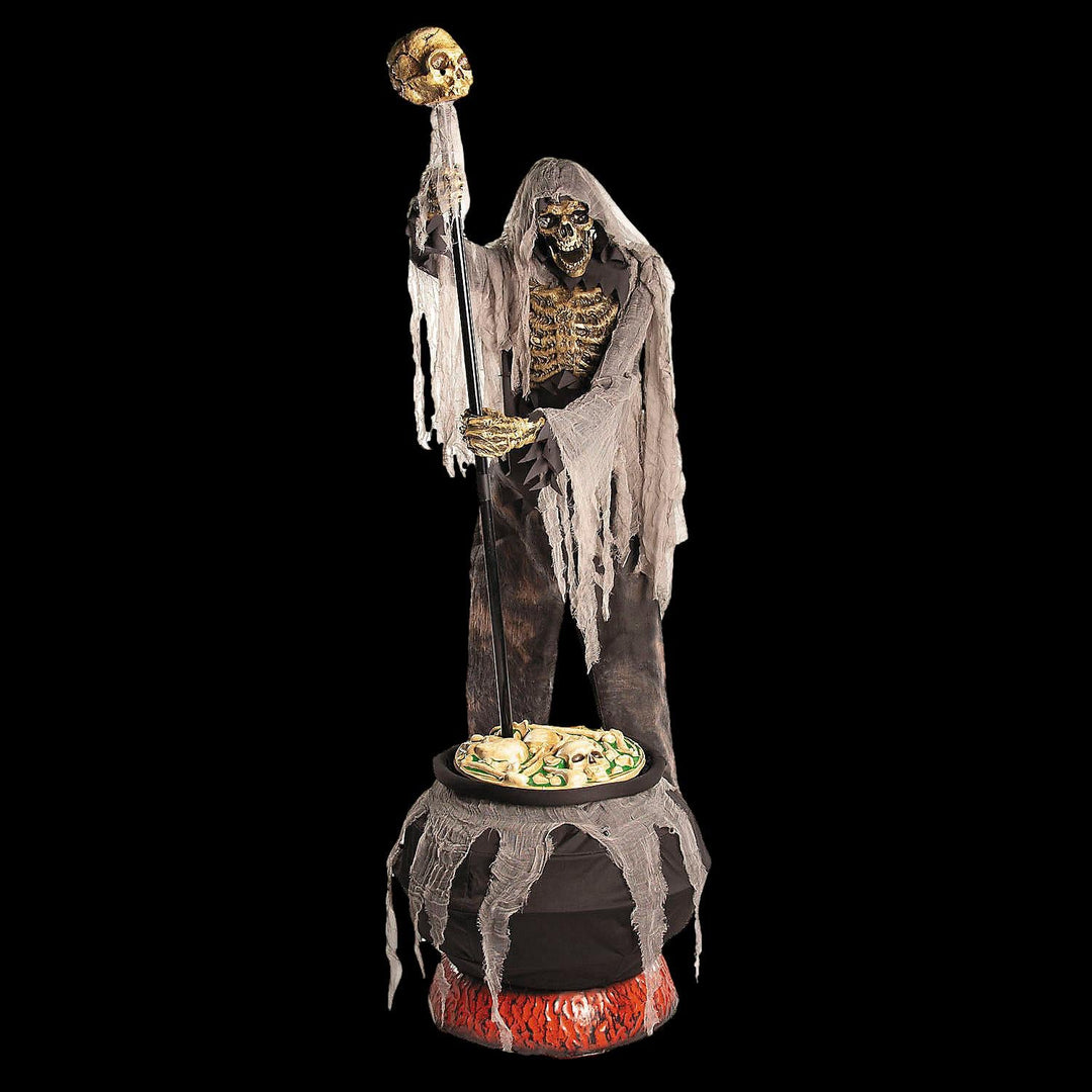 Light-Up Skeleton Stirring Cauldron Animated Halloween Prop