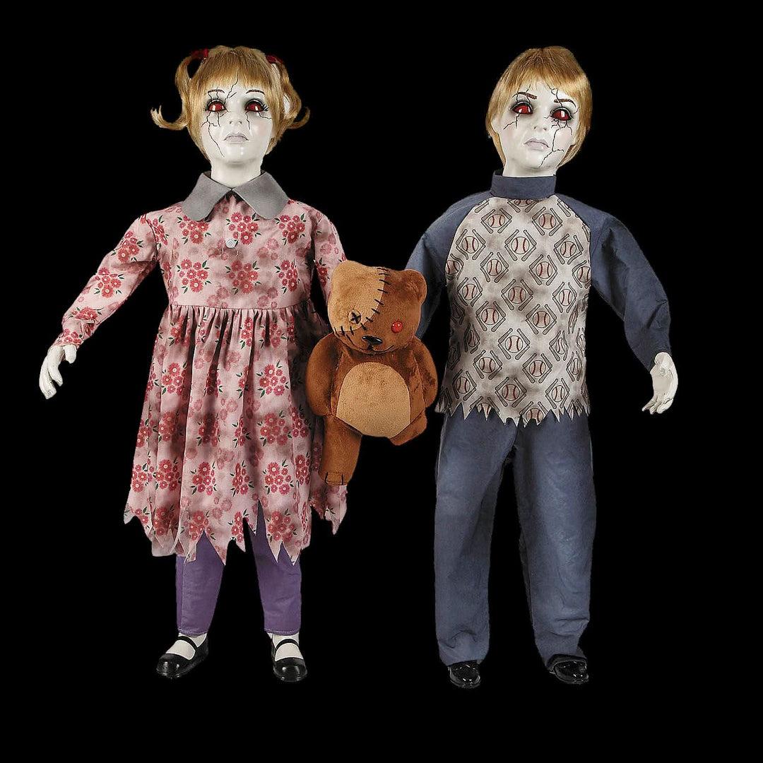 Apocalypse Twins with Stuffed Bear Animated Halloween Prop