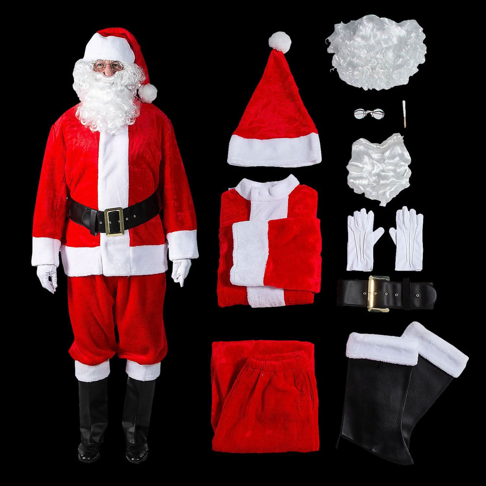 Adult Men’s 10-Piece Deluxe Plush Santa Suit Costume