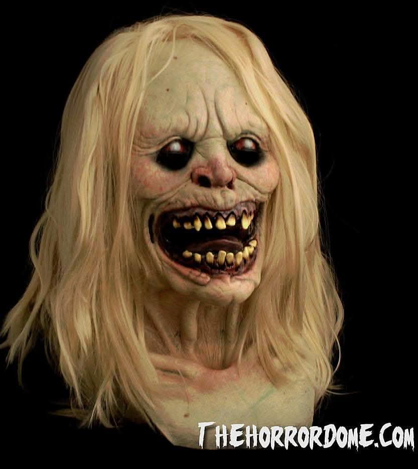 Detailed view of Aunt Helen's full over-the-head Halloween mask