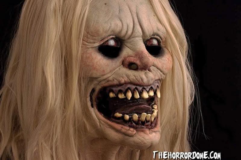 Close-up showcasing Aunt Helen's realistic hair and pale, eerie skin tone.- Halloween Mask