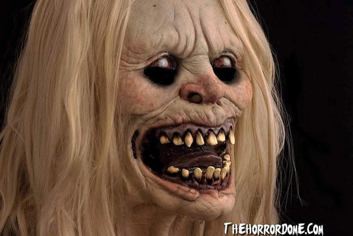 Close-up showcasing Aunt Helen's realistic hair and pale, eerie skin tone.- Halloween Mask