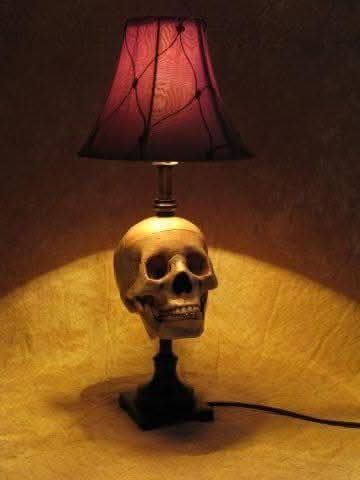 "Desk Lamp with Life-size Skull and Antique Shade" Haunted House Lighting