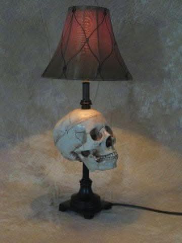 "Desk Lamp with Life-size Skull and Antique Shade" Haunted House Lighting