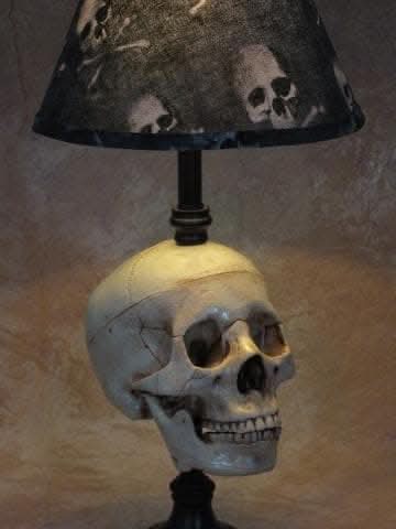 "Desk Lamp with Life-size Skull and Bone Shade" Haunted House Lighting
