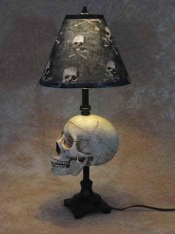 "Desk Lamp with Life-size Skull and Bone Shade" Haunted House Lighting