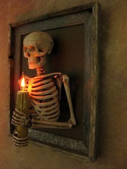 "Framed 3D Skeleton Torso Holding Candle" Hanging Haunted House Decoration