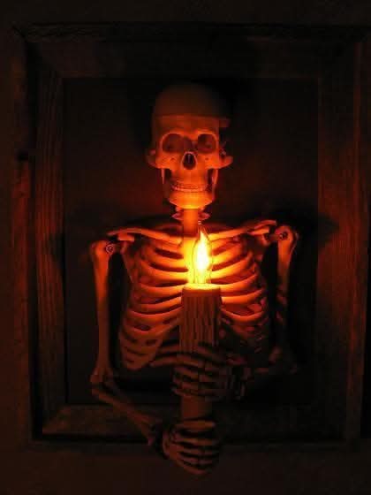 "Framed 3D Skeleton Torso Holding Candle" Hanging Haunted House Decoration