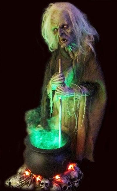 "Helga the Witch with Smoking Cauldron" Animatronic Witch