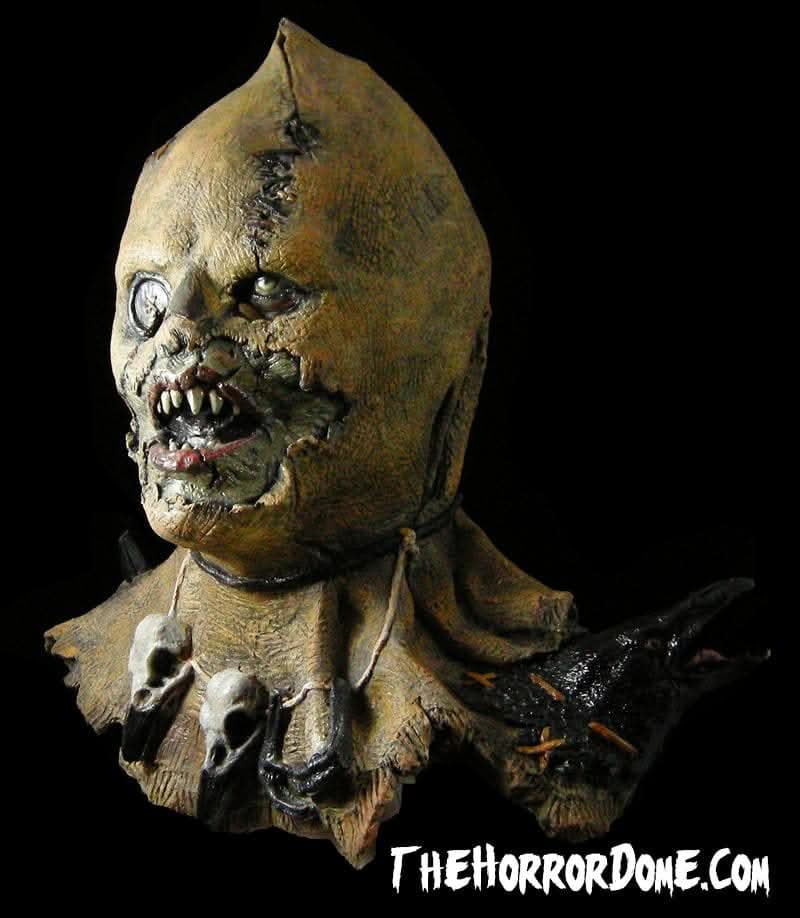 Side view of the dusty and dirty-looking burlap head cover of the mask  -  Halloween Mask